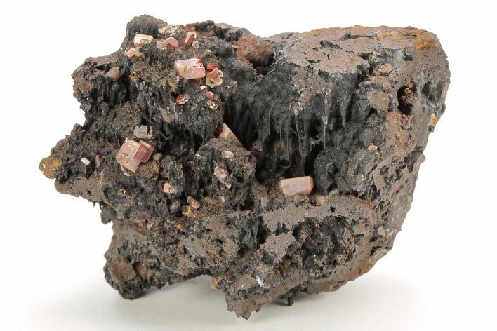 Small, Red Vanadinite Crystals on Manganese Oxide - Morocco #212016